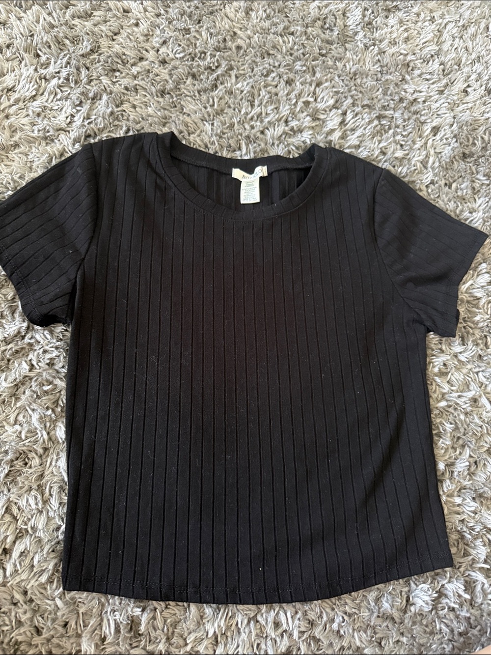 Cropped Black Ribbed Short Sleeve Top